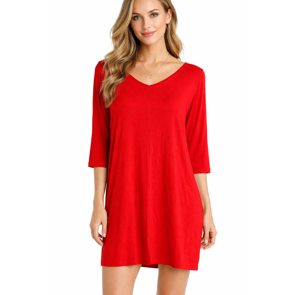 Eileen Fisher Red Shift Dress Size Small 3/4 Sleeves Lagenlook Minimalist Casual